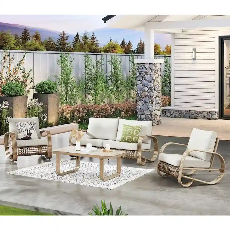 4-Piece Outdoor Aluminum Cushioned Club sofa Set