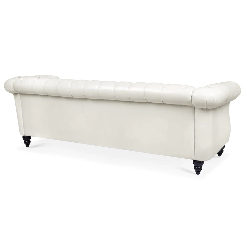 White 84.65  Chesterfield PU Leather 3-Seater Sofa with Button Tufted Backrest