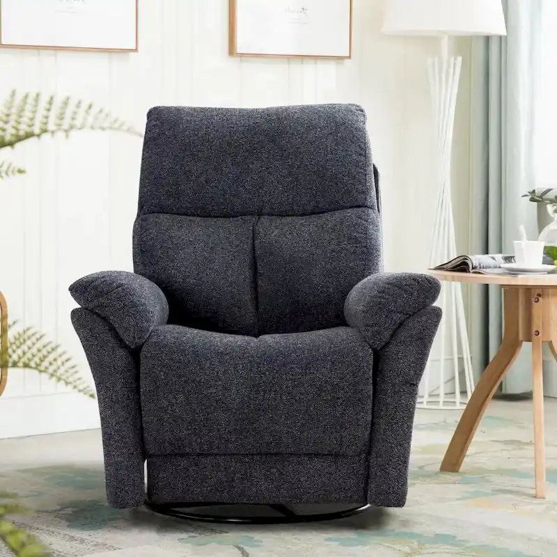 Fabric Overstuffed Swivel Rocker Manual Recliner Chair