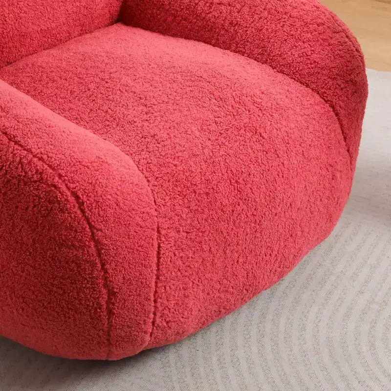 Light Gray / Off White / Rose Red Faux Fur Bean Bag Chair with Armrest — 1 Adult
