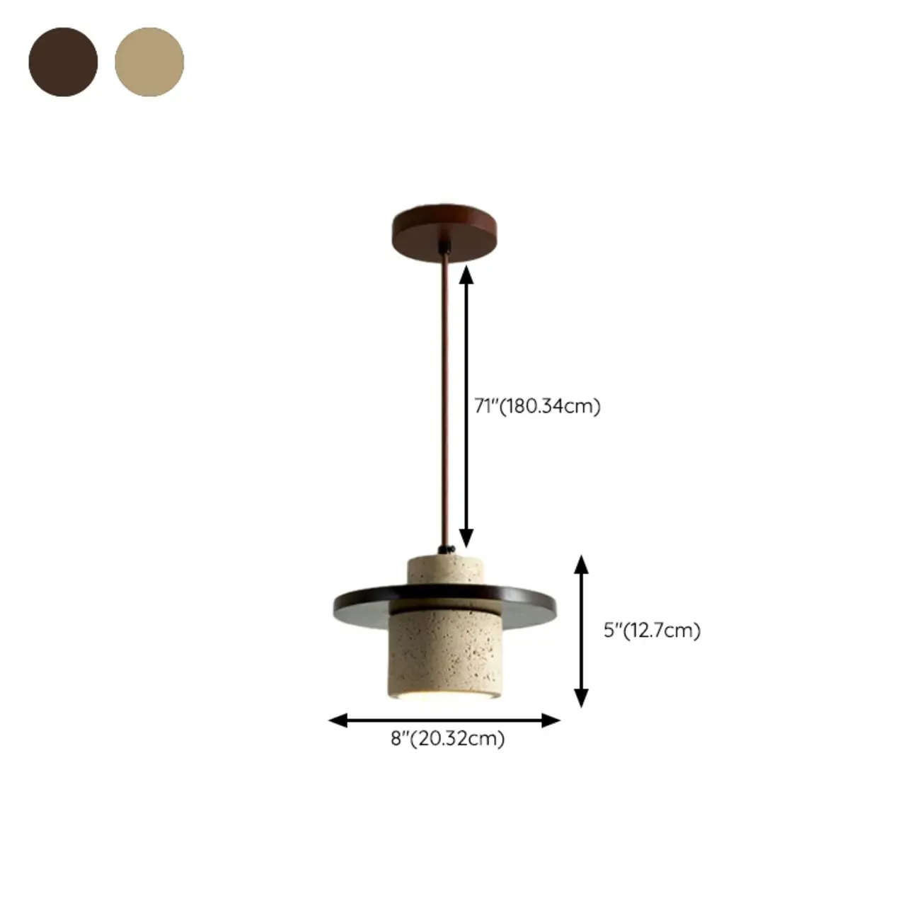 Modern Beige Stone Wood Disc Cylinder Pendant Light