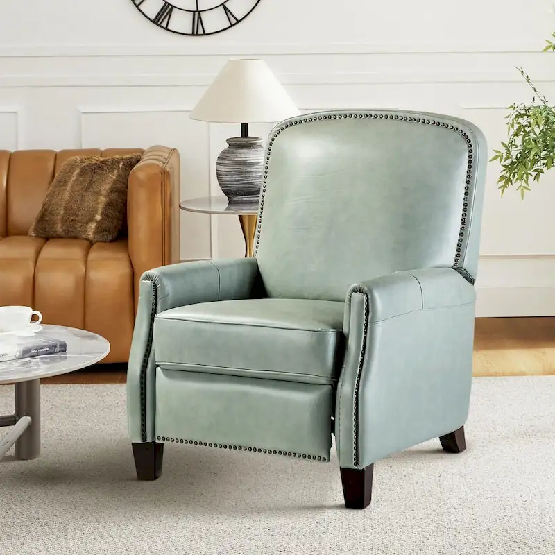 Gladis Modern Retro Genuine Leather Recliner with Nailhead Trim by HULALA HOME