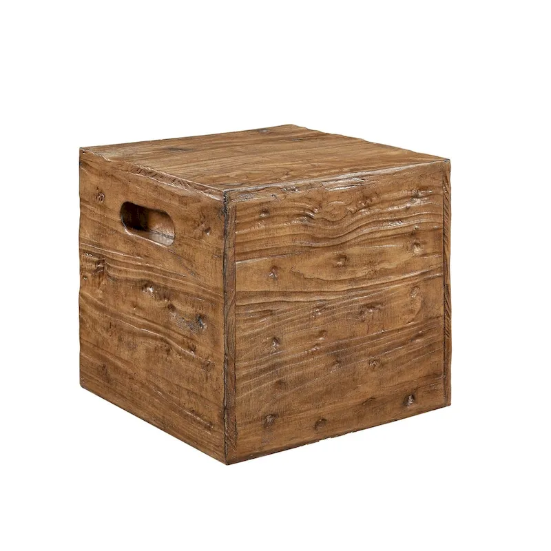 Hagen Rustic Square Wood Crate Side Table