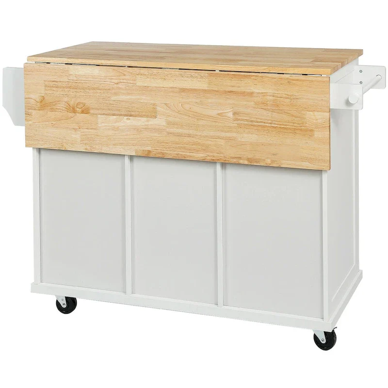 Kitchen Cart With Rubber Wood Drop-Leaf Countertop