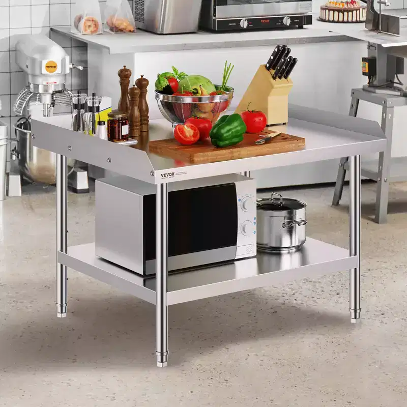 VEVOR Stainless Steel Work Table, 30 x 36 x 26 Inch Commercial Food Prep Worktable, 3-Sided Backsplash Heavy Duty Prep Worktable, Metal Work Table
