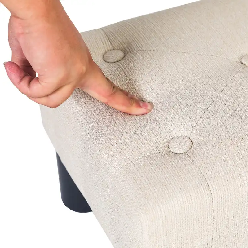 Adeco Button Tufted Linen Foot Stool Rectangular Small Ottoman