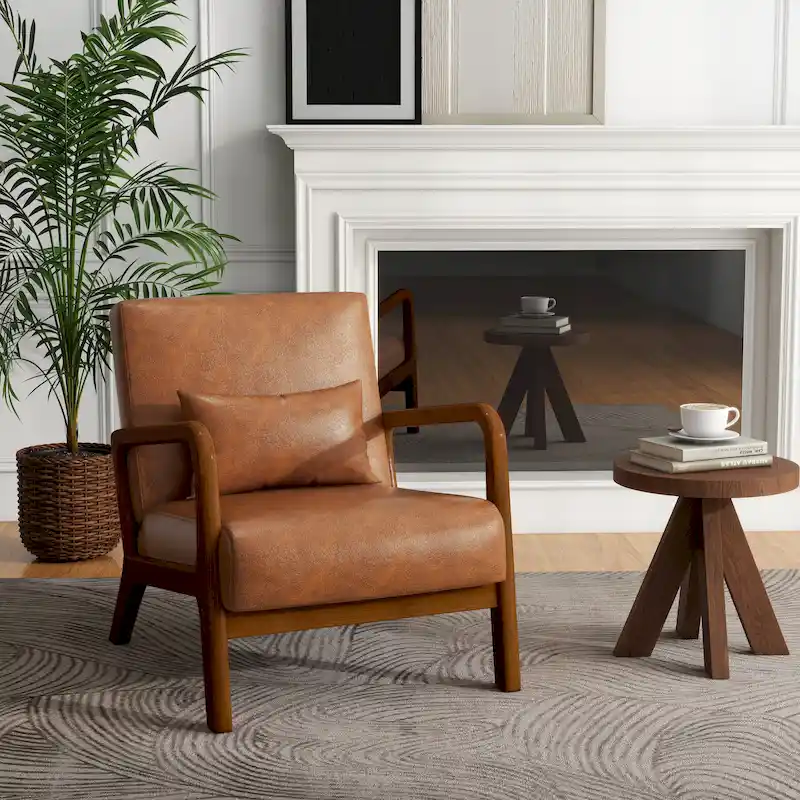 Mid Century Modern Upholstered Accent Chair with Pillow