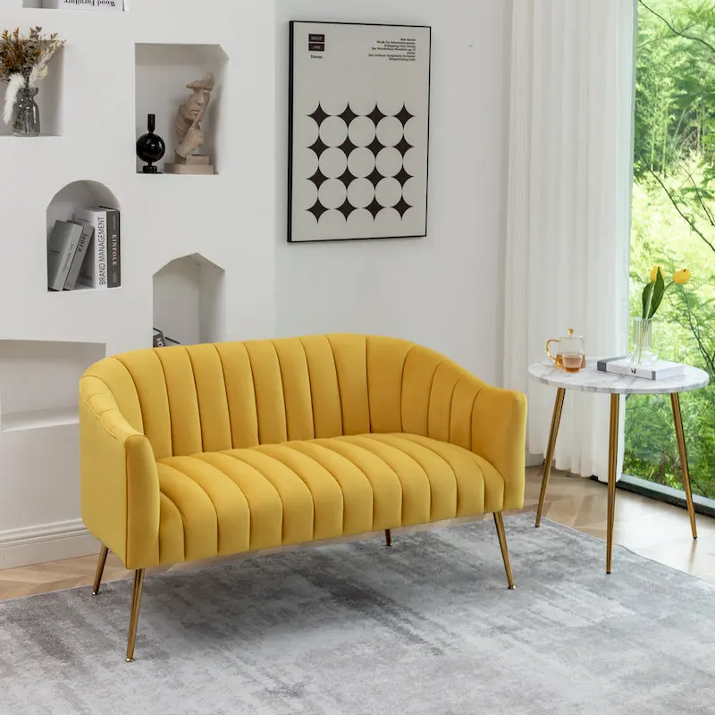 SEYNAR Modern Glam Comfy 50 Metal Legs Curved Sofa 2 Seaters Loveseat with Tufted Back