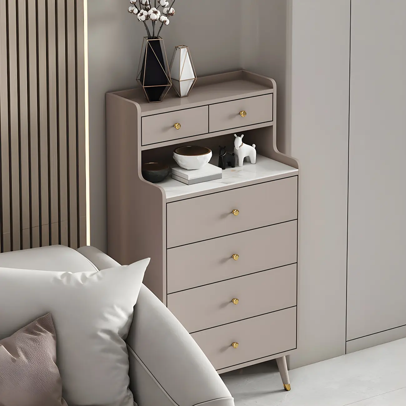 Modern Wooden Vertical Dresser with 6 Drawers
