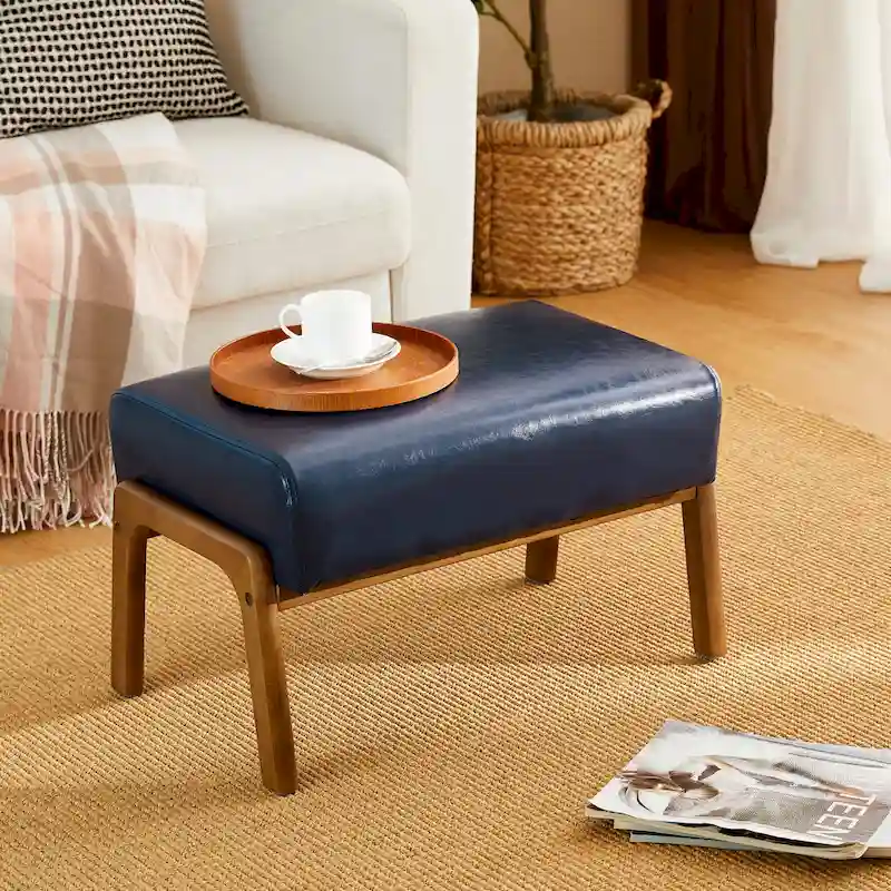 Glitzhome 30.75H Mid-Century PU Leather Armchair with Ottoman Set