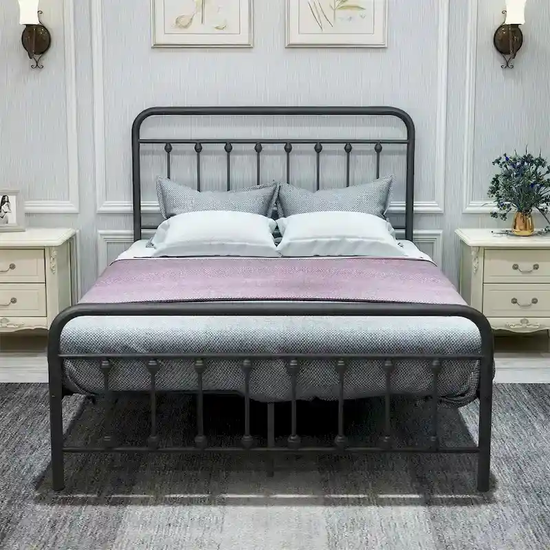 Full Size Metal Platform Bed Frame – Black, Victorian Vintage Style, Sleeps 2