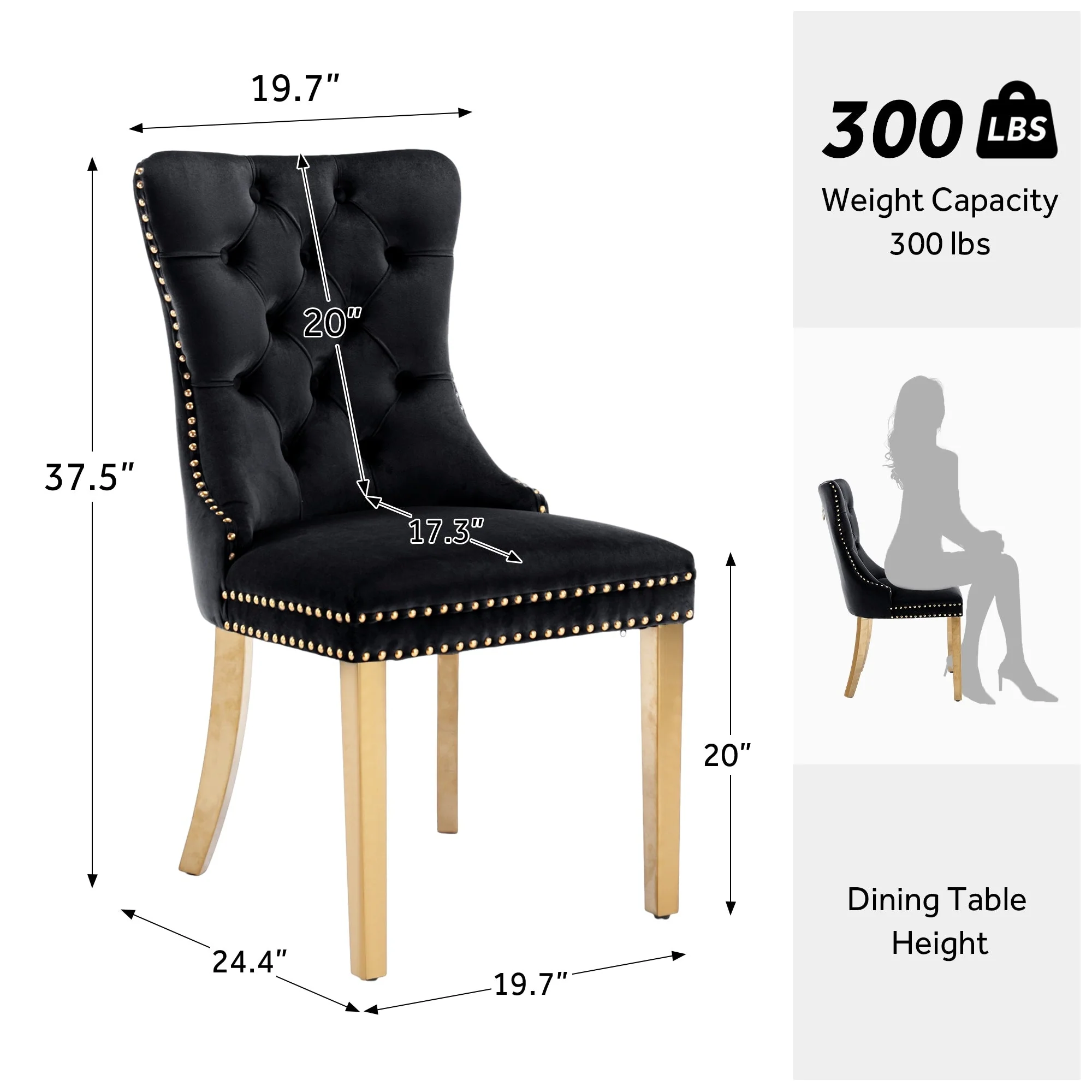 Upholstered Tufted Velvet Dining Chair with Solid Wood Legs Set of 6