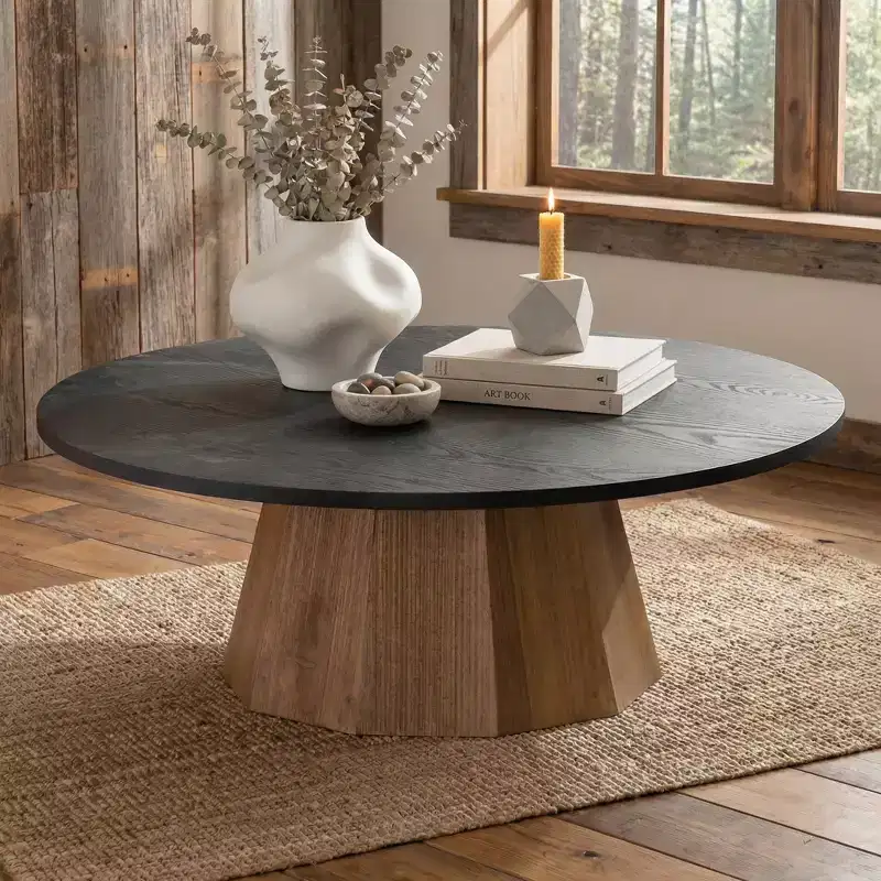 Black Round Pedestal Coffee Table for 1-2 People