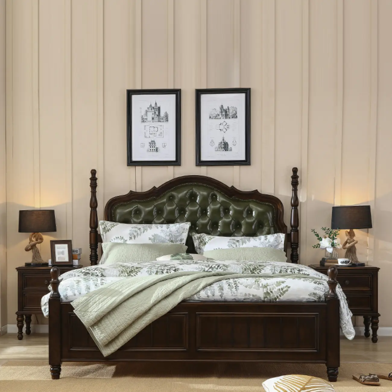 Classic Brown Espresso Wood 2-Drawer Standard Nightstand