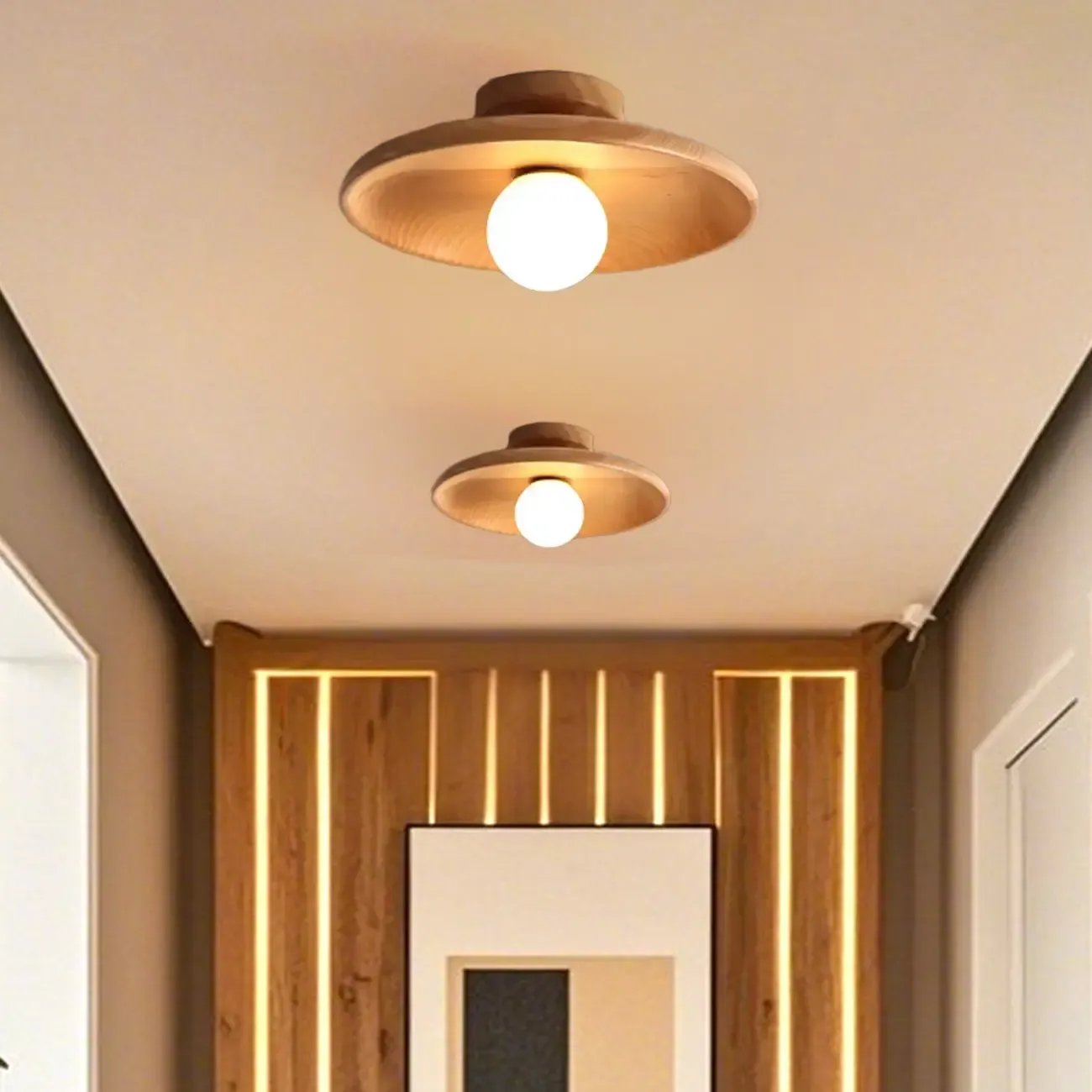 Vintage Solid Wood Semi-Flush Ceiling Light for Entryway