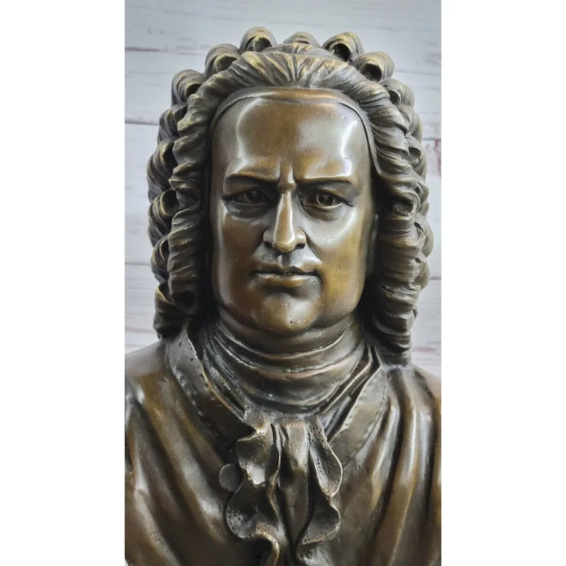 Johann Sebastian Bach Clical Composer Bronze Bust Sculpture Statue On Marble Base