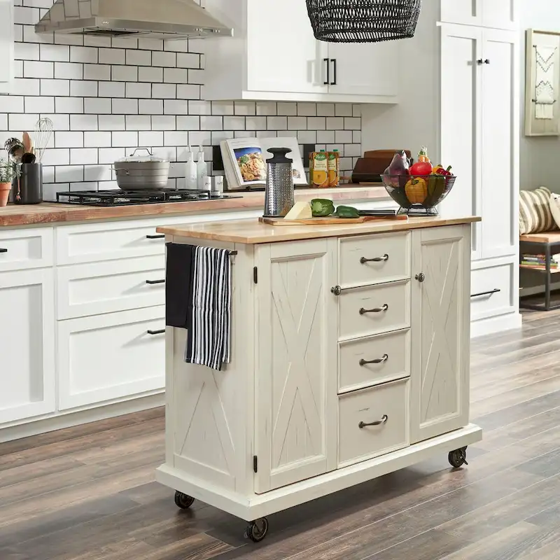 Seaside Lodge Off-White Wood Kitchen Cart - 45 x 36 x 16