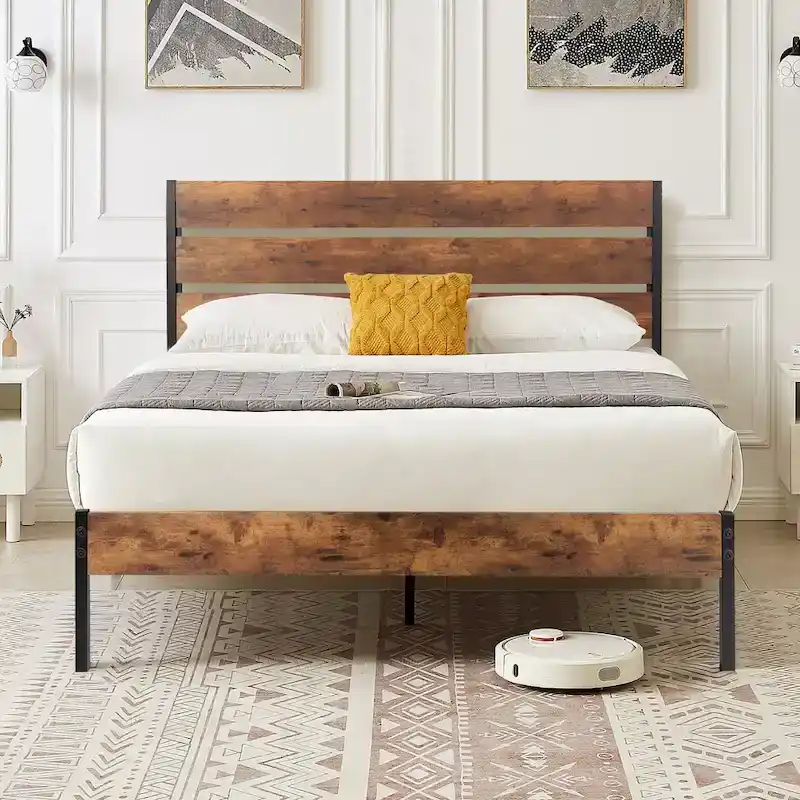 4-Pieces Bedroom Set with Drawer and Nightstands Set of 2, 5-Drawer Dresser, Brown/Grey Set