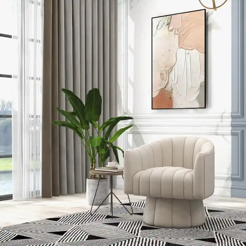 SEYNAR Modern Glam Velvet Upholstered Round Swivel Accent Arm Barrel Chair for Living Room