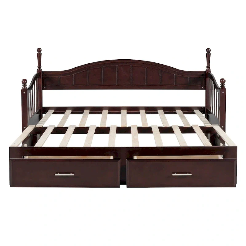 Twin Wooden Daybed with 2 Drawers & Trundle