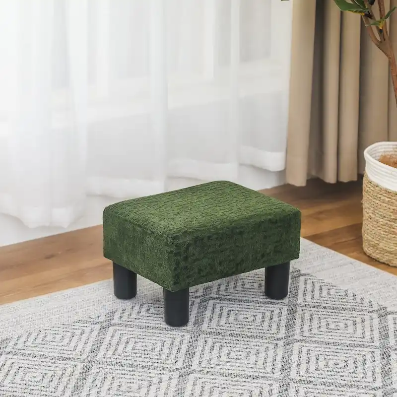 Adeco Small Rectangular Ottoman Modern PU Leather Footrest Stool Chair