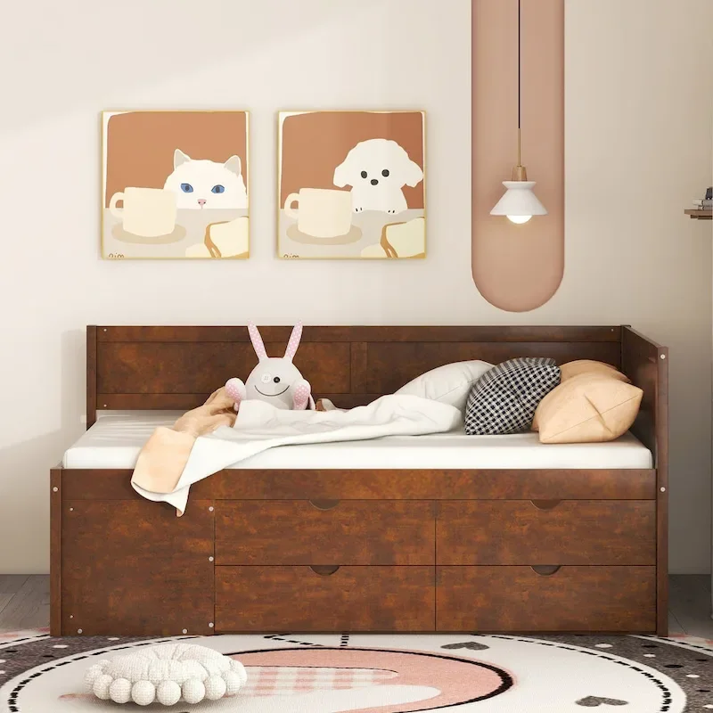 Twin Size Daybed with Drawers and Shelves