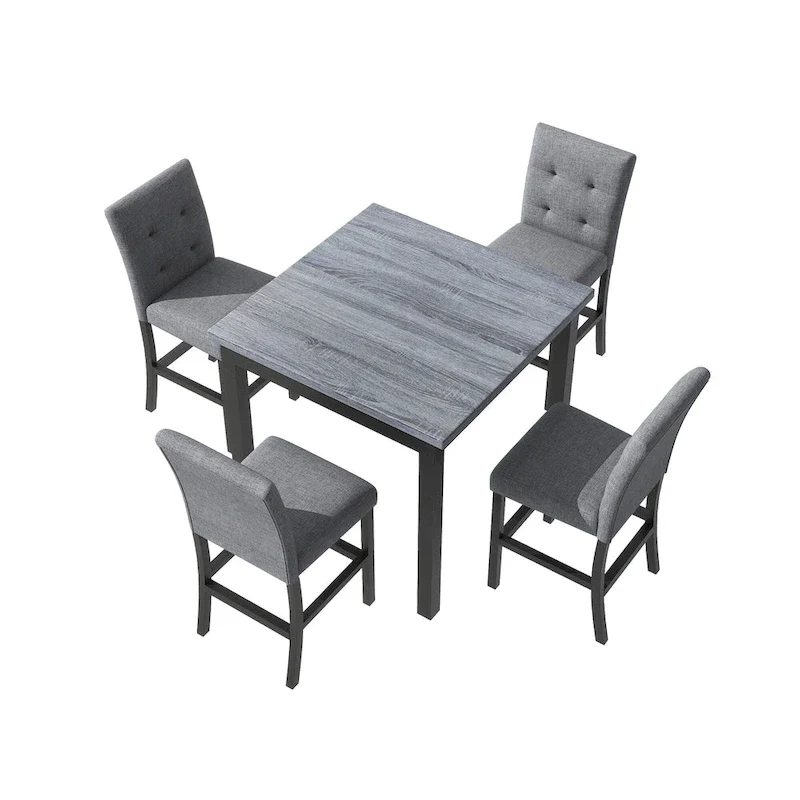 5 Piece Counter Height Dining Set, Wood Dining Table Set with Rectangle Table and 4 Upholstered High Back Chairs