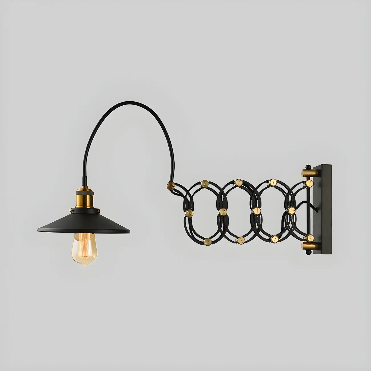 Industrial Black Brass Flexible Swing Arm Wall Light