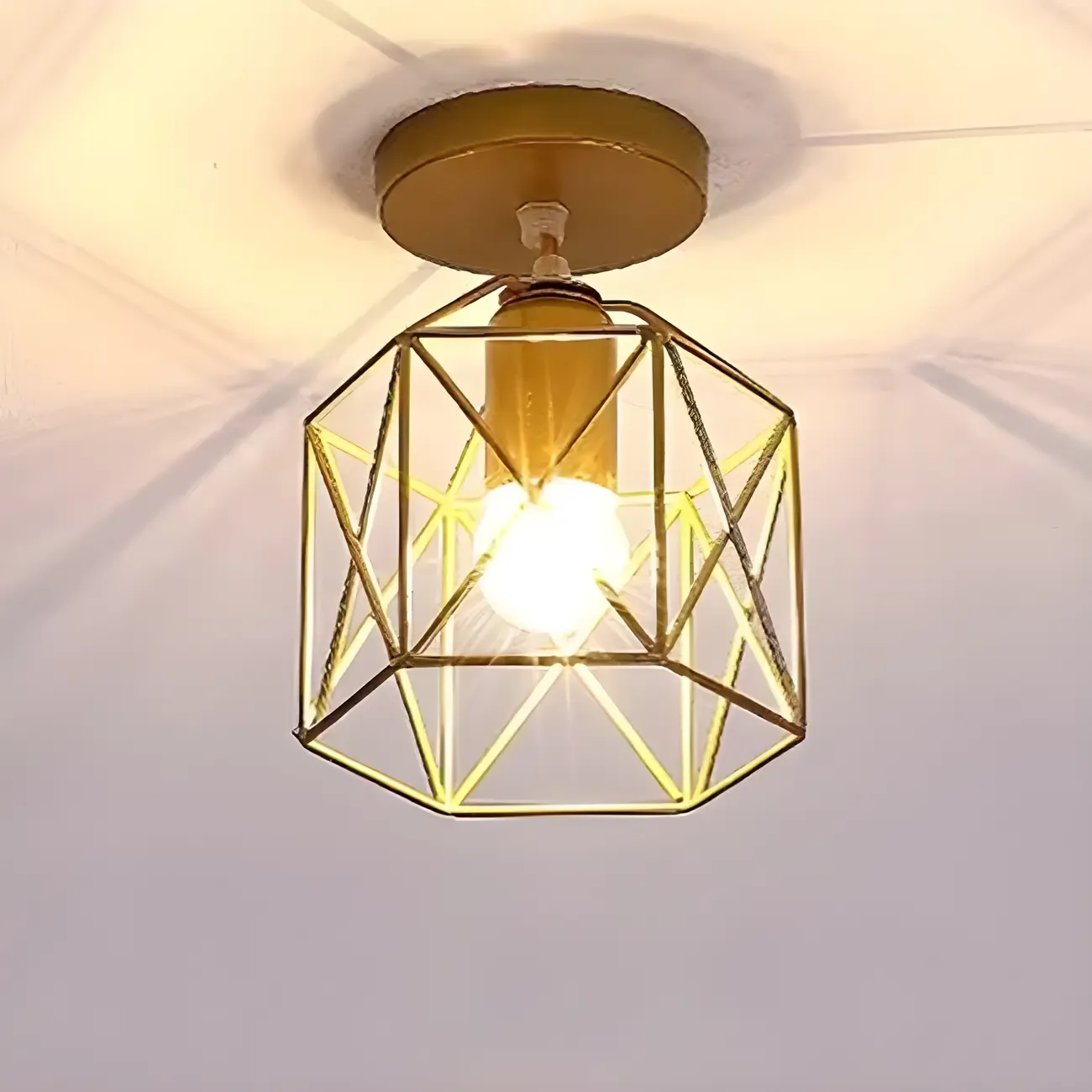 Golden Geometric Metal Industrial Semi Flush Light