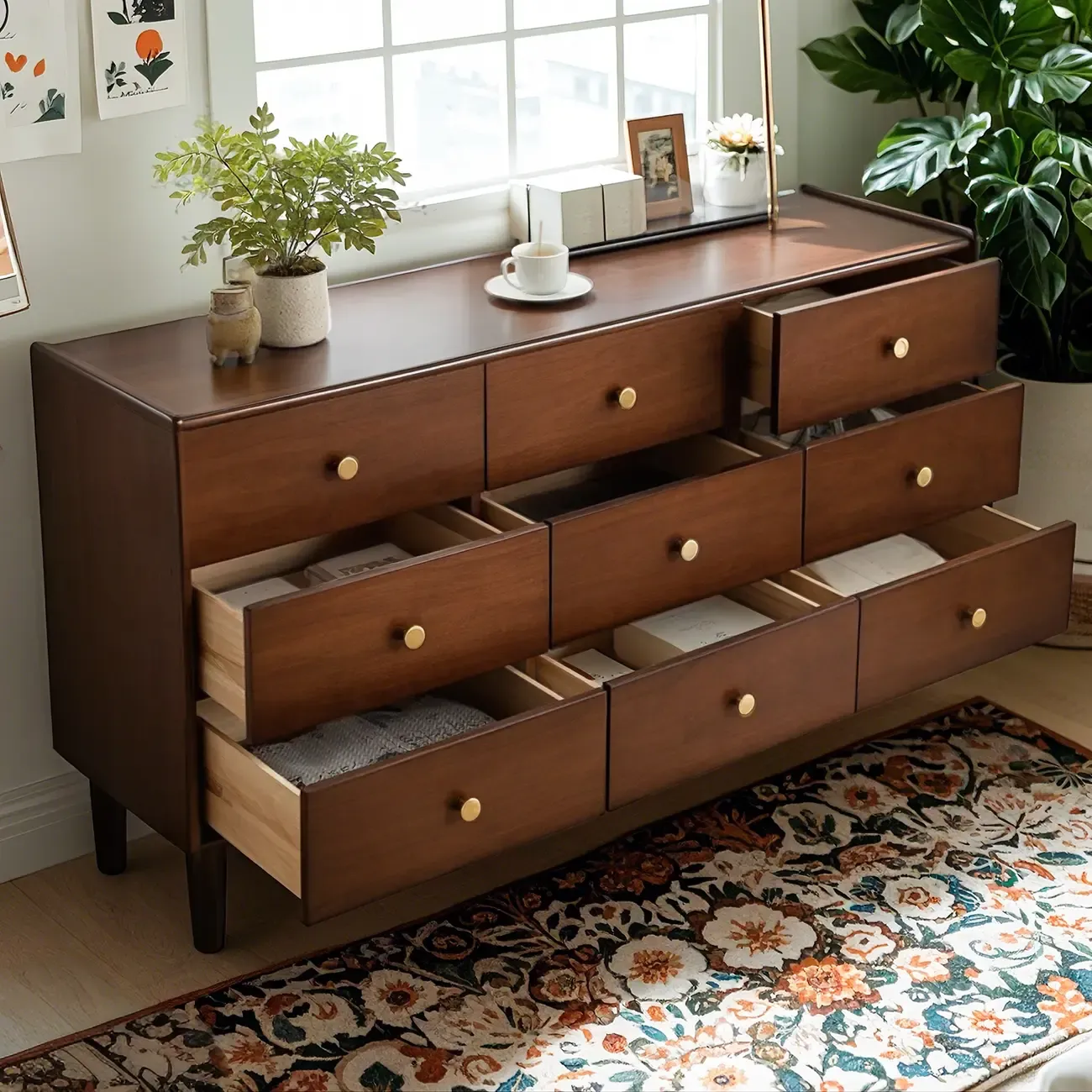 Traditional Brown Wooden Dresser with 6-Soft Closing Drawers