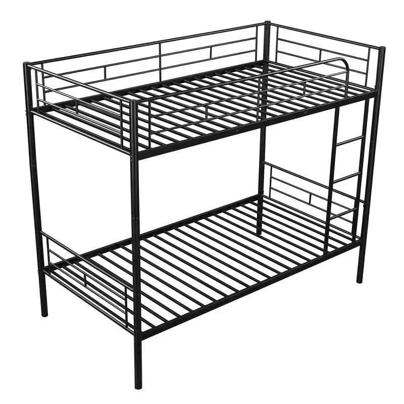 Bellemave Twin Over Twin Metal Bunk Bed, Sturdy Steel Frame, Black Finish, Converts to Two Twin Beds, Heavy-Duty Slats, No Box Spring Needed