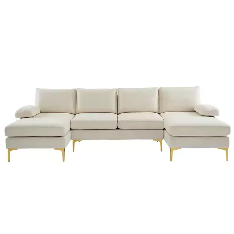 Karl Home |110 in. W Pillow Top Arm 3-Piece U-shaped Polyester Sectionals in Off-White