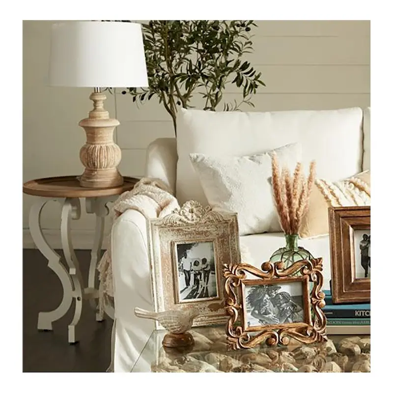 Scrolled Wood Round End Accent Table - 25x19x19