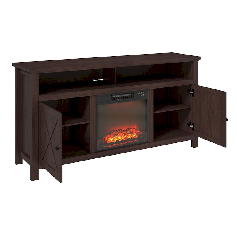 Clihome 58 Wood Fireplace TV Stand with 18 Electric Fireplace