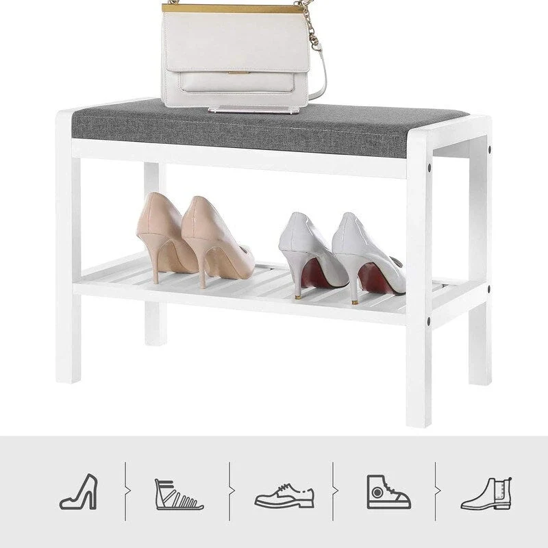 Shoe Rack Bench with Cushion Upholstered Padded Seat