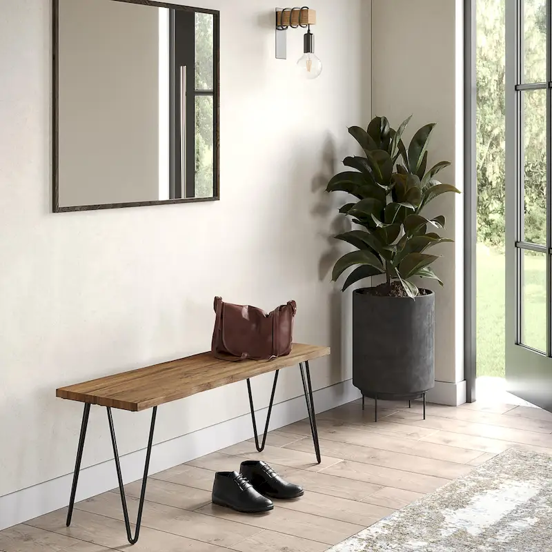 WYNDENHALL Emanuel SOLID MANGO WOOD 42 inch Wide Industrial Contemporary Bench in Natural - 12.8 d x 42.3 w x 16.7 h