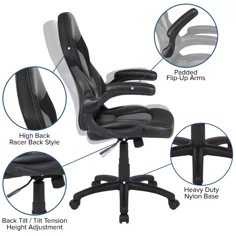Flash Furniture Gaming Desk and Racing Chair Set with Cup Holder, Headphone Hook & 2 Wire Management Holes