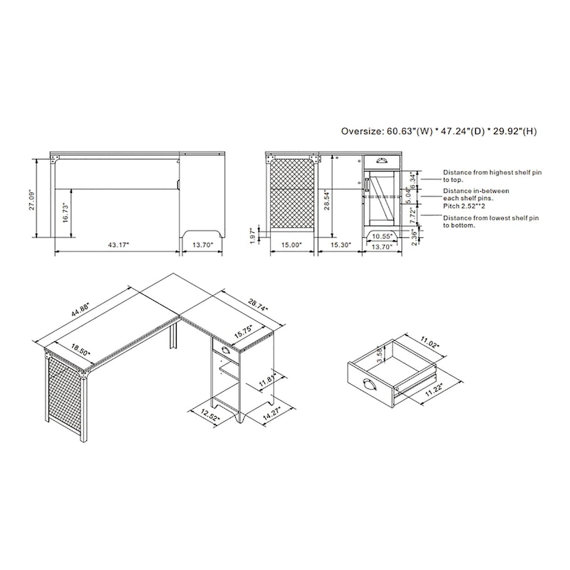 DH BASIC Farmhouse 61-inch L-shape Desk by Denhour