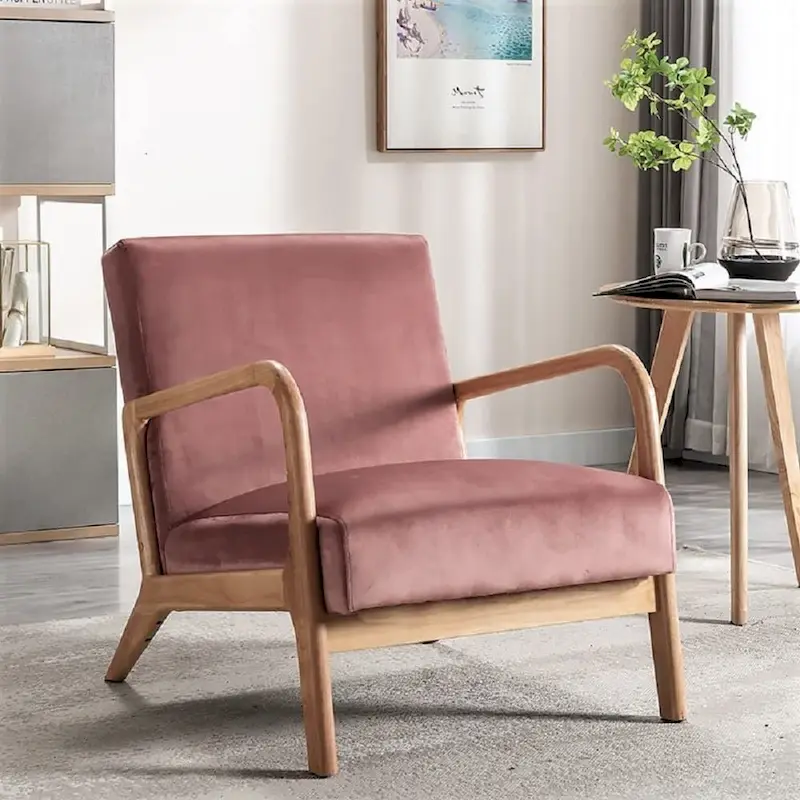 Kreindy Velvet/ Wood Mid-century Modern Armchair