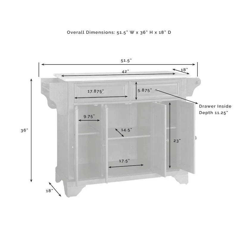 LaFayette Classic Cherry Natural Wood Top Kitchen Island - 18d x 51.5w x 36h