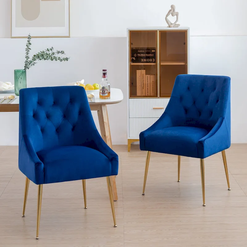 XINMICS Mid-Century Modern Velvet Dining Chair, Upholstered Parsons Chair, Set of 2