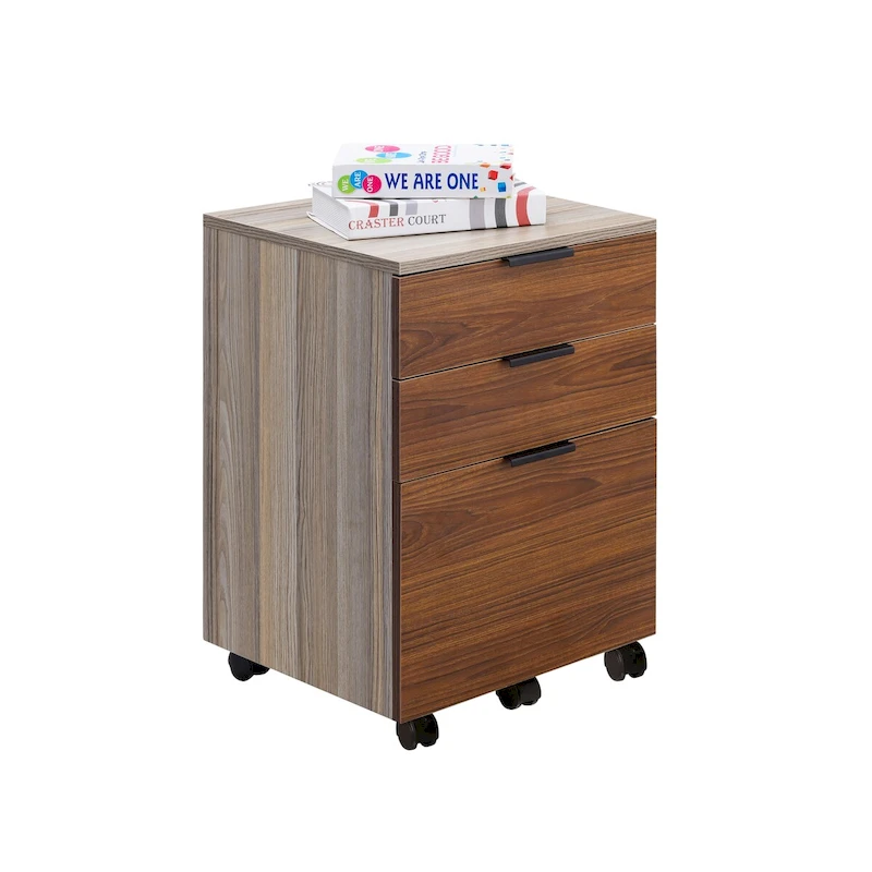 JJS 3 Drawer Rolling Wood File Cabinet with Locking Wheels for A4 or Letter Size