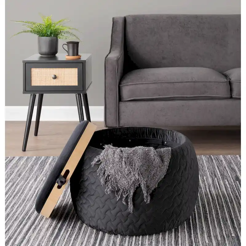 Carson Carrington Astrid Pouf with Natural Wood Tray Top