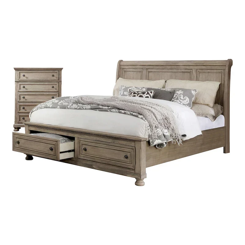 Nahkohe Transitional Grey Wood 2-Piece Storage Sleigh Bed and Chest Set by Furniture of America