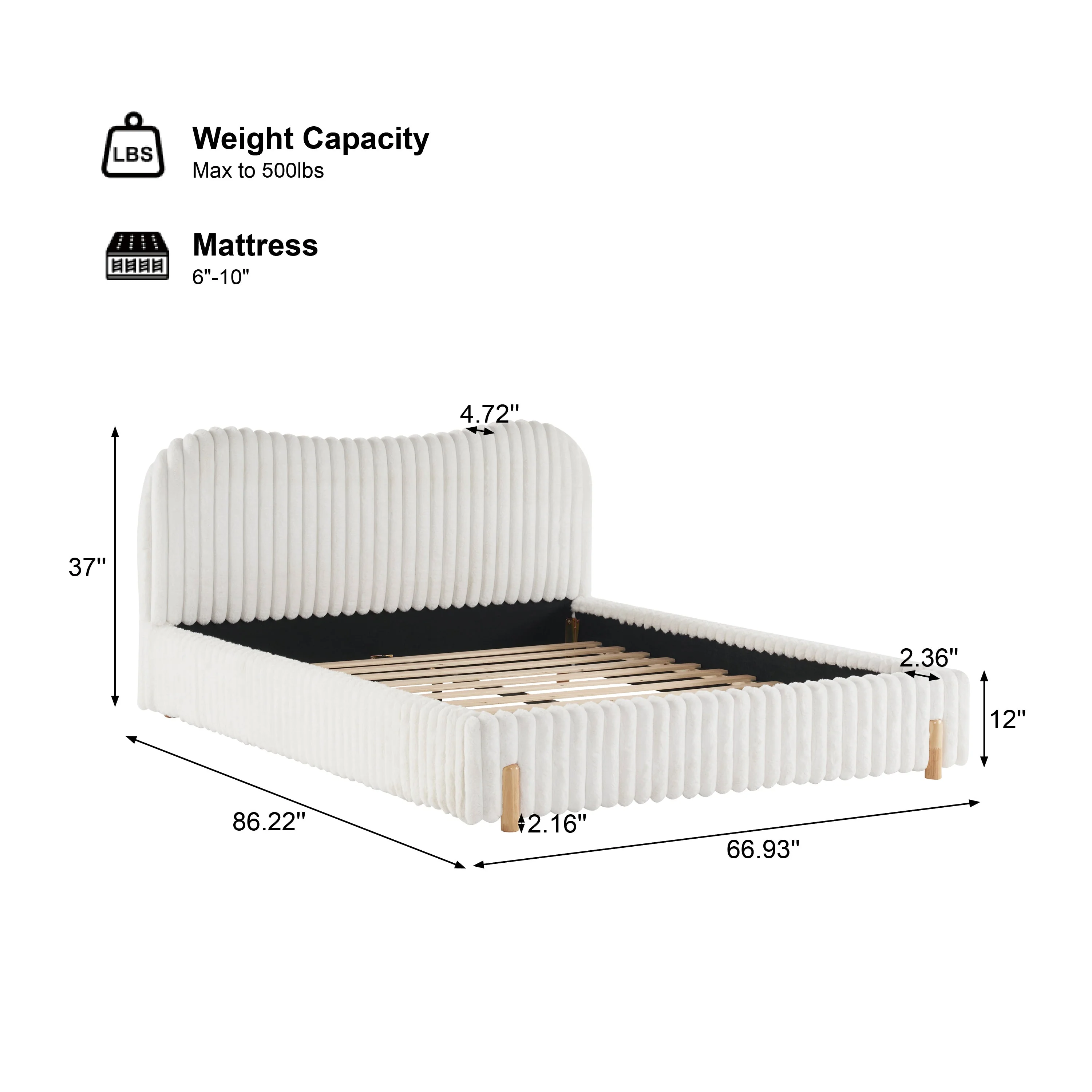 Walker Edison | Wavy White Boucle Upholstered Queen Bedframe