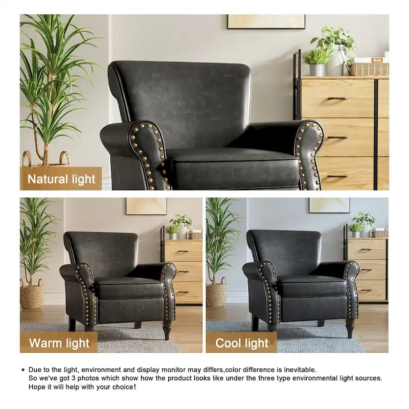 Nailheads Accent Chair Faux Leather Armchair