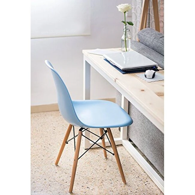 Set of 2 Mid-Century Modern Dining Chairs Armless Plastic Shell Seat with Natural Wooden Eiffel Leg Base, Red