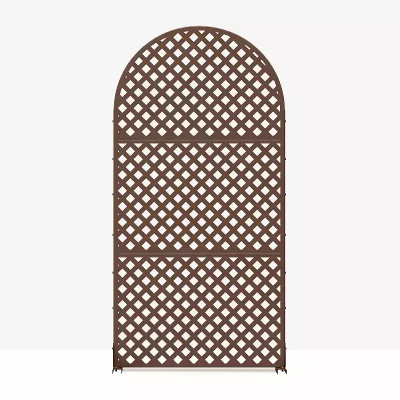 MAYEERTY Room Divider Screen Laurence Diamond Brown Arch Galvanized Sheet 72x35x16in 3-Piece Set