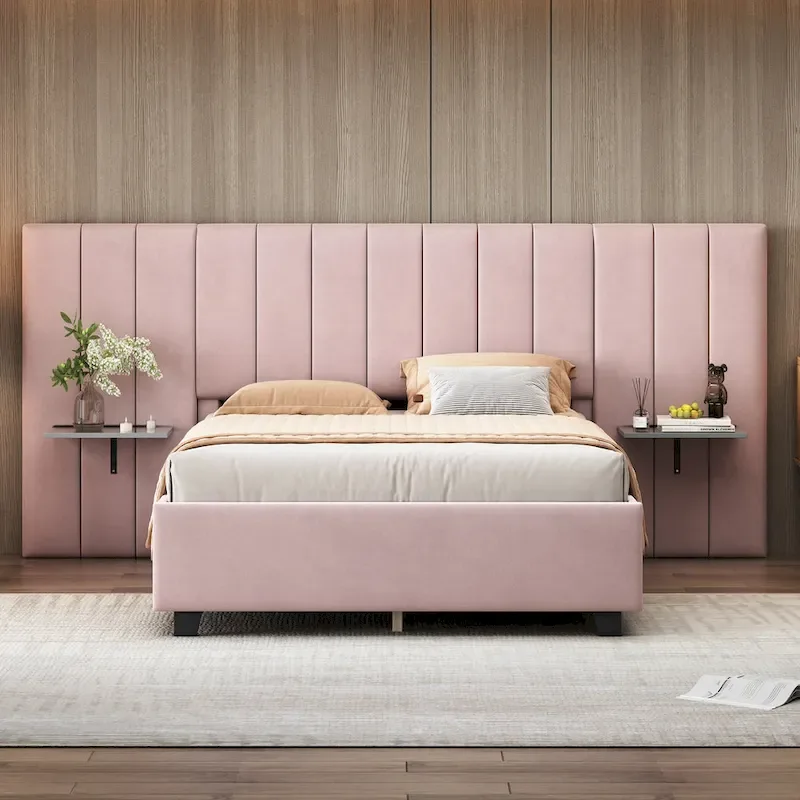 Nestfair Full Size Upholstered Platform Bed with Big Headboard