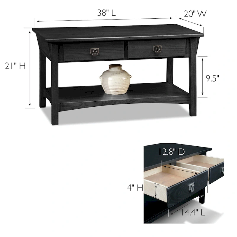 Leick Home Mission Two Drawer Coffee Table with Shelf